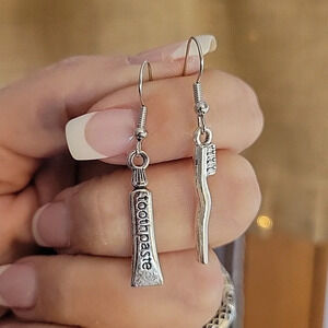Toothbrush Toothpaste Charm Drop Earrings